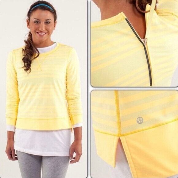 Lululemon Run Warm Up Crew Long Sleeve Yellow Orange Back Zip Top Women's Size 6 - Picture 4 of 11